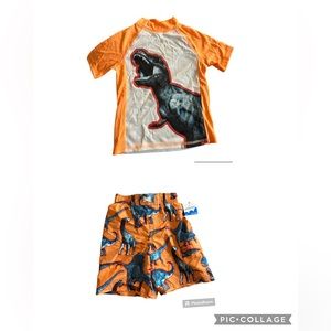 Jumping Beans Boys 2 piece swim set in Orange dinosaur| size: M 5/6